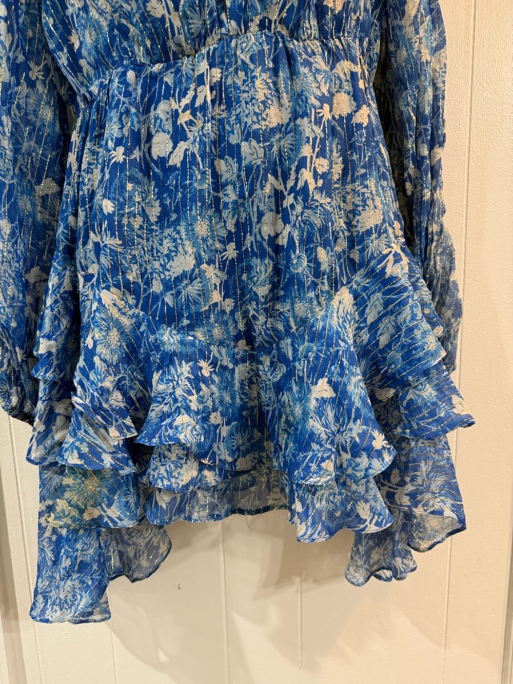 Hemant & Nandita blue and white ruffled mini dress sz S